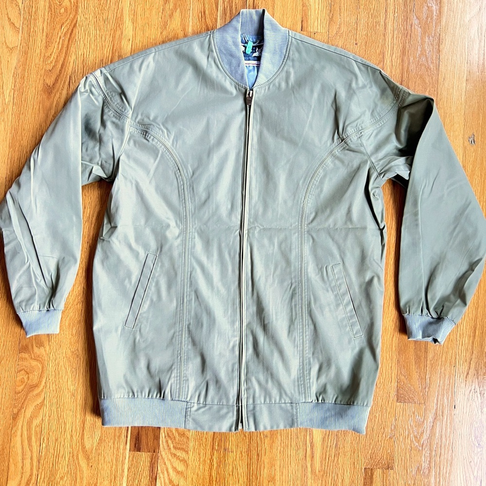 dressy bomber jacket in khaki Full Lined Free shoulder men's Size 50